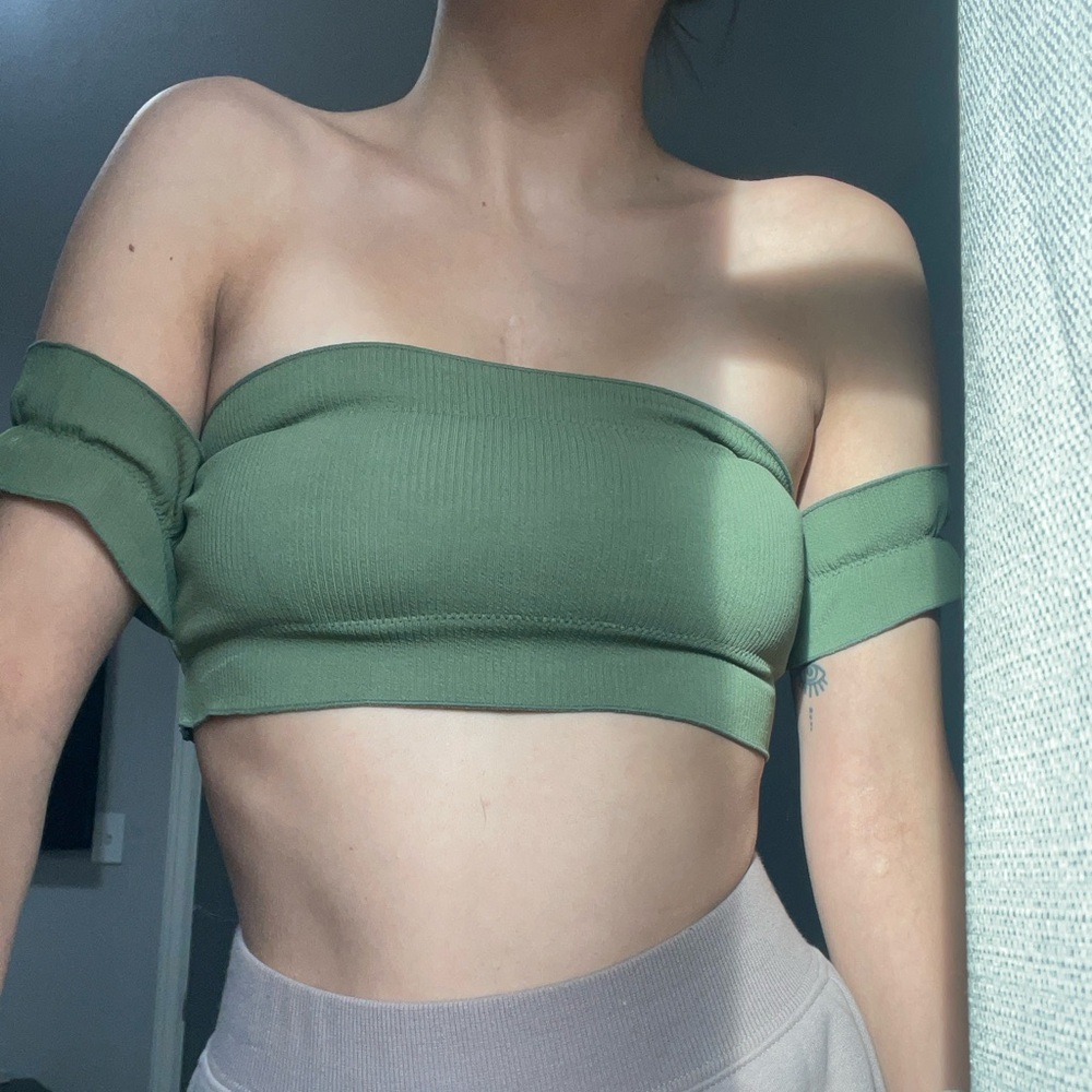 Green Off the Shoulder Swim Top